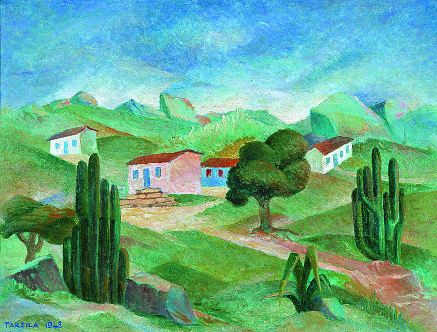 Amaral, Tarsila do 63 – Romulo Fialdini (1)_Artur Tavares Tarsila do Amaral, Paisagem, 1948óleo sobre tela colada sobre papelão28,3 x 37,3 cmDoação Carlo TamagniColeção MAM São PauloFoto: Romulo Fialdini